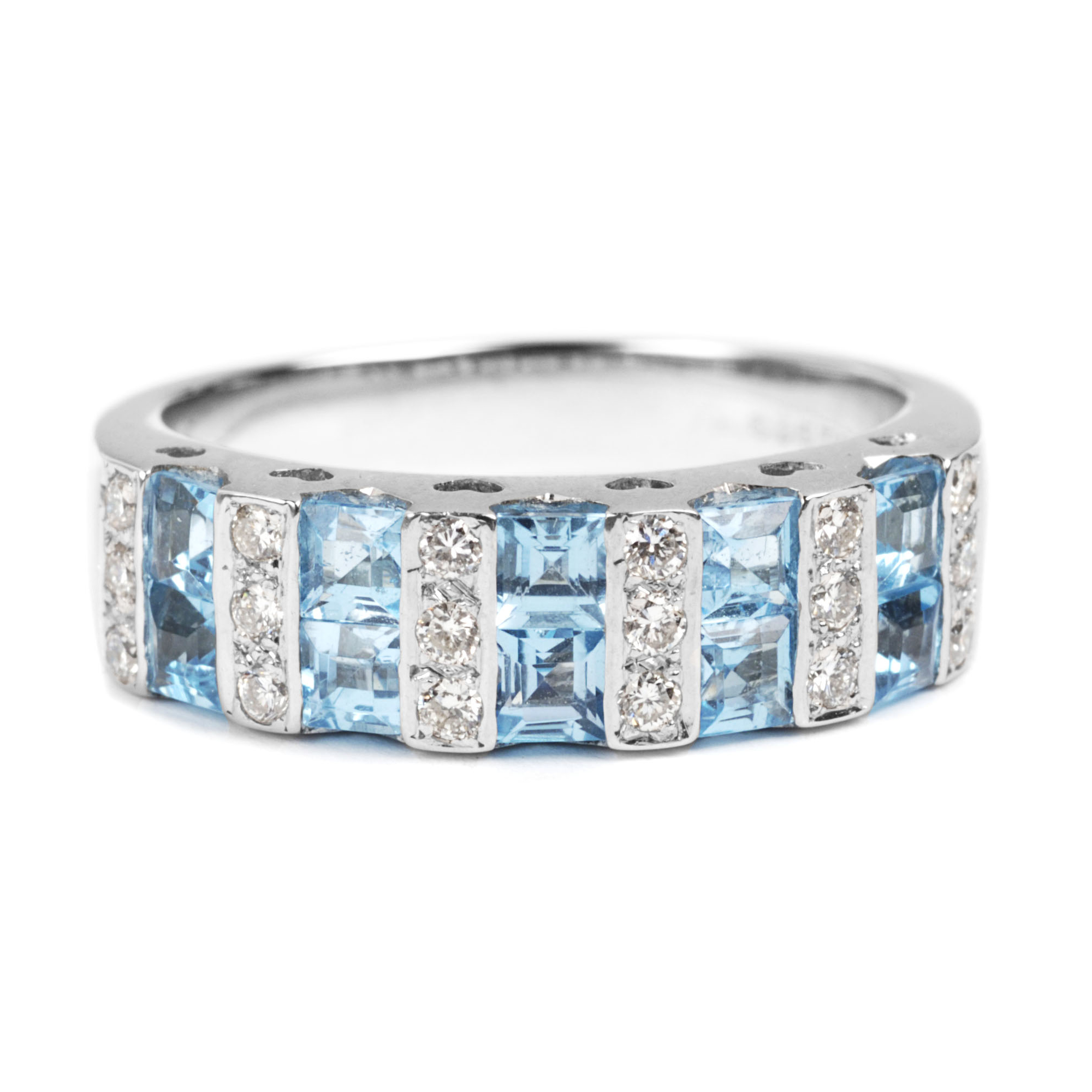18ct White Gold Aquamarine And Diamond Half Eternity Ring John Start Jewellery