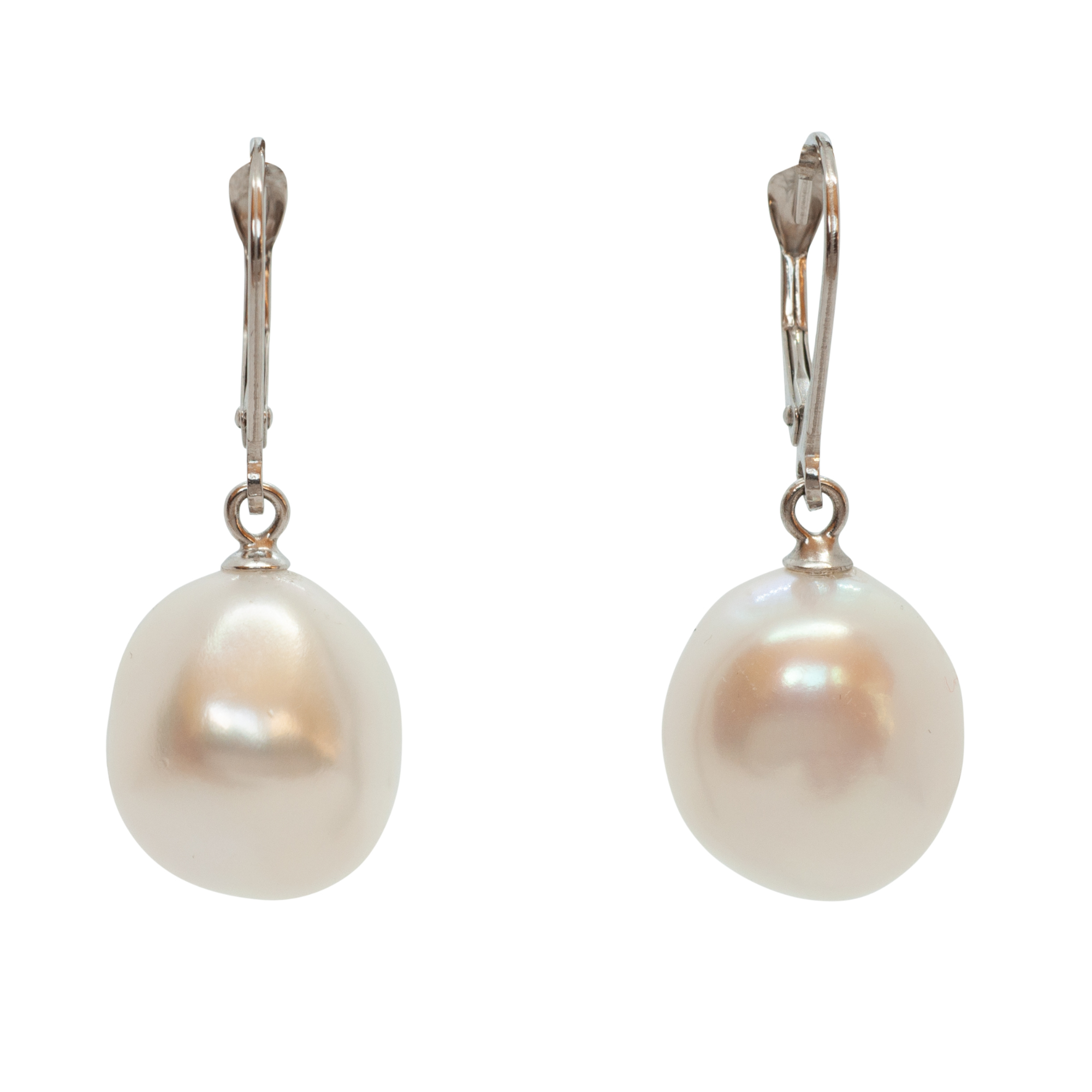 18ct White Gold 13mm Freshwater Pearl Drop Earrings John Start Jewellery