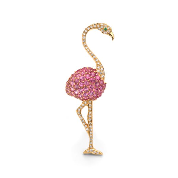 18ct Yellow Gold Diamond Flamingo Brooch